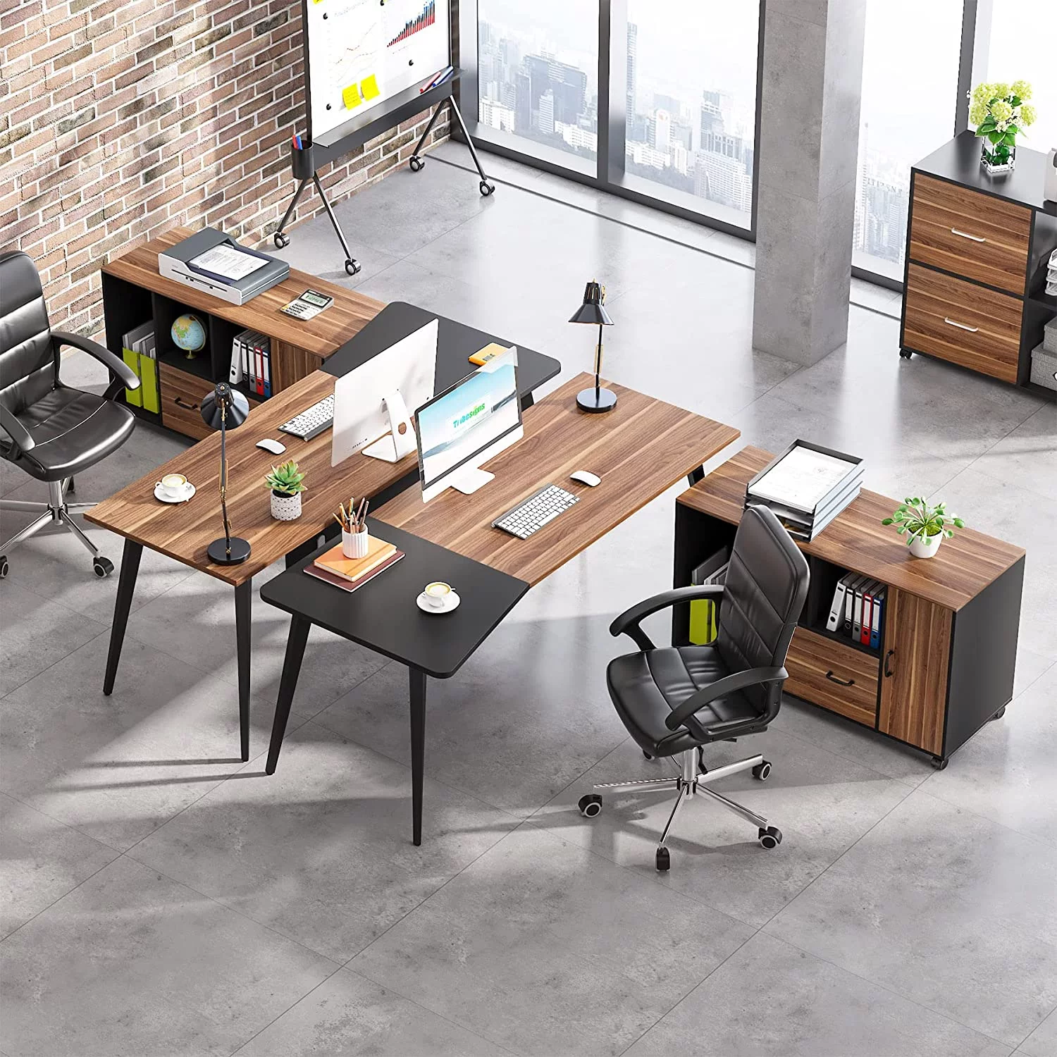Tribesigns Executive Desk L Shape Office Desk with Drawer File Cabinet, 70 inch L Shaped Computer Desk with Storage Large Office Desk Set, Office Table with Filing Cabinet, Home Office Furniture Set