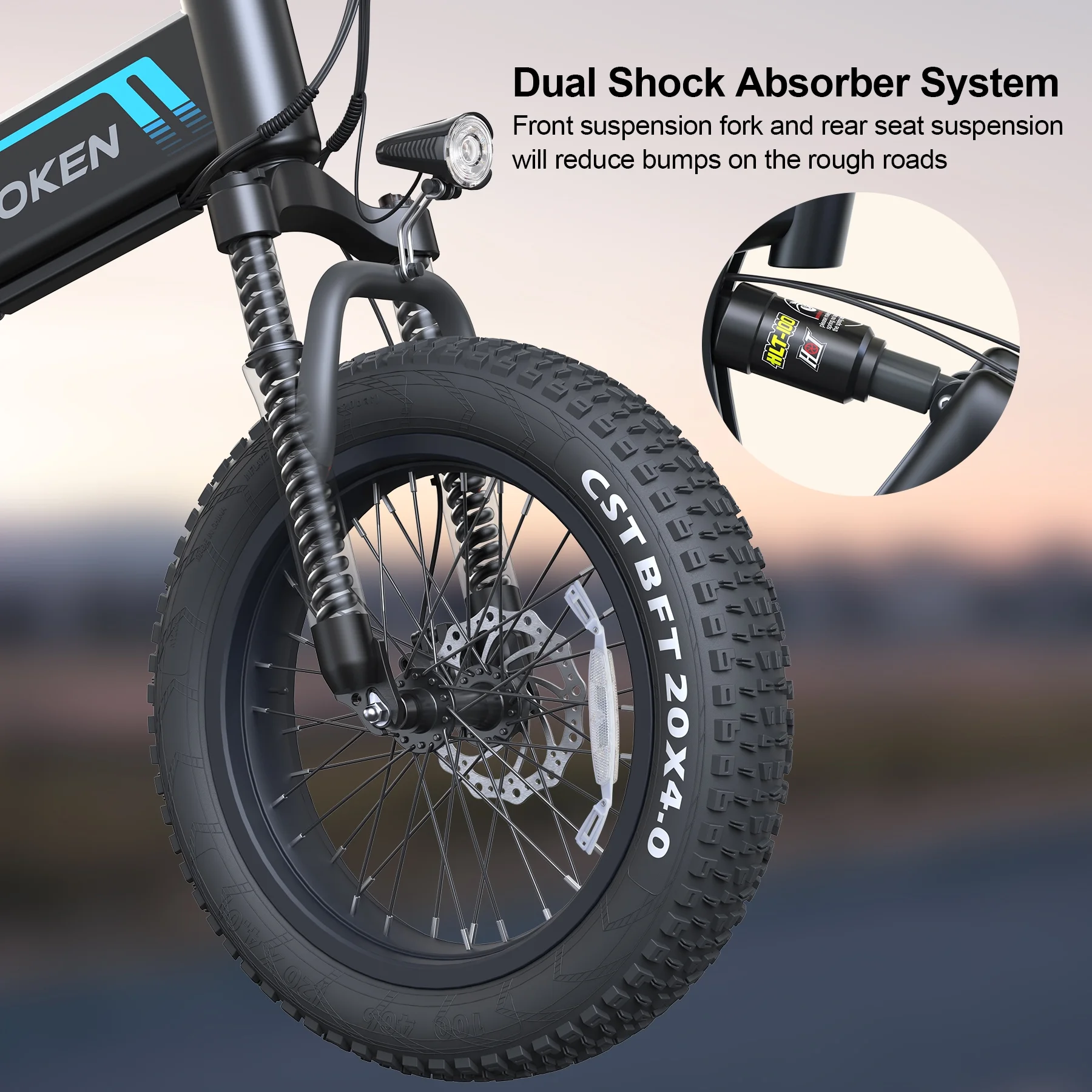 Wooken Electric Bike, 20''X4.0 Fat Tire Electric Bike for Adults, 500W 20MPH Foldable Electric Bicycle with 48V 10Ah Built-in Battery, Shimano 7 Speed Wheels Electric Bike, Dual Shock Absorber