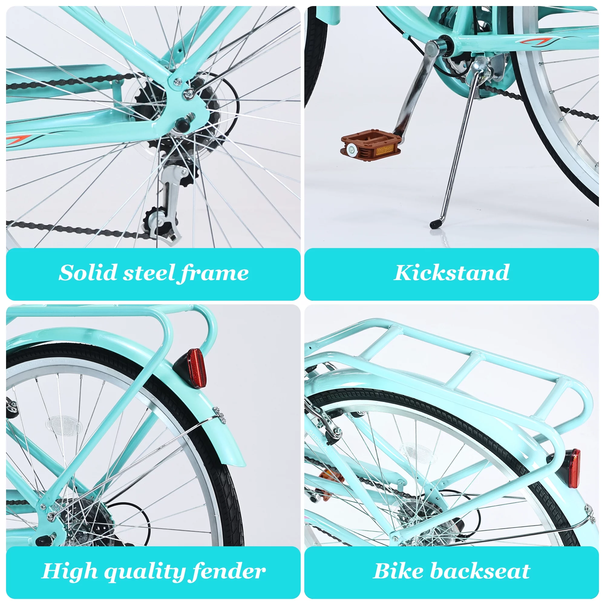 iYofe Womens Bike 26 inch Shimano 7 speed Beach Cruiser Bike for Ladies Commuter Bike City Bike, 85% Assembled, Cyan