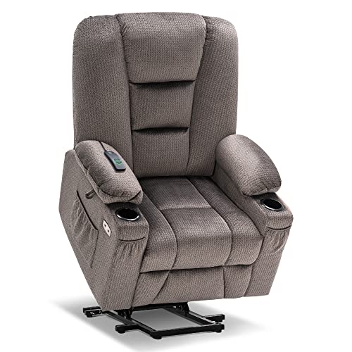 MCombo Small Power Lift Recliner Chair with Massage and Heat for Petite People, Cup Holders, USB Ports, Side Pockets, Fabric 7569 (Small-Regular, Brown)