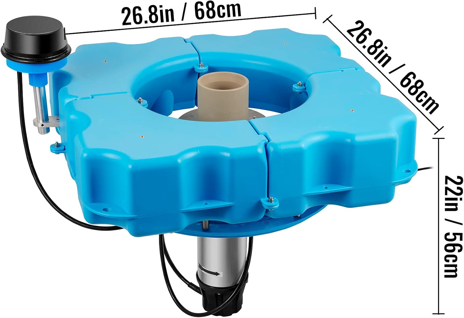 VEVOR Lake Fountains with 110V 1/2 HP Motor Aerating Pond Fountain with 50ft Cord Large Pond Aerator with Flow Tube Pond Fountains and Aerators for Aeration, Destratification and Sediment Cleaning