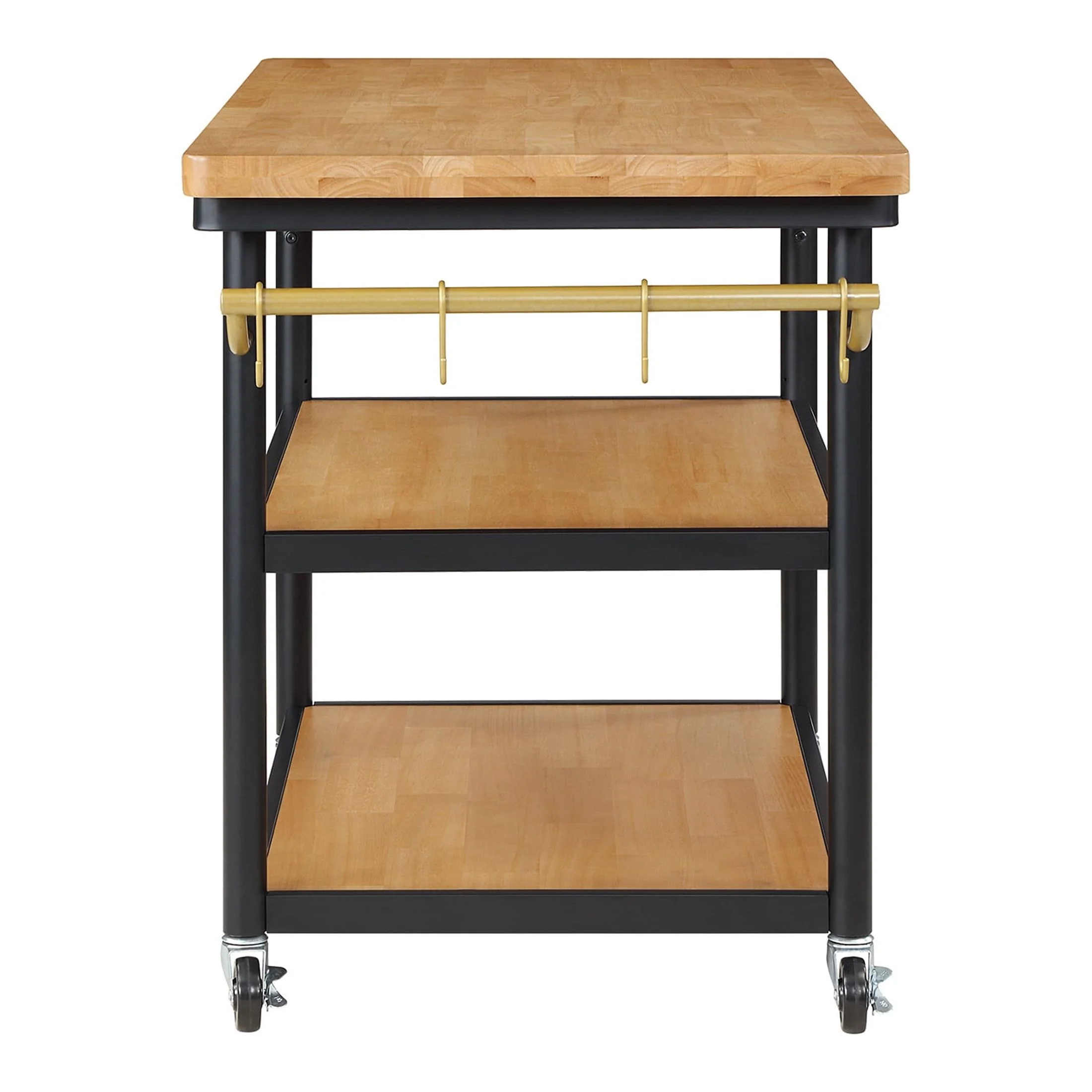 Beautiful Wheeled Kitchen Cart with 2 lower shelves by Drew Barrymore, Black Finish