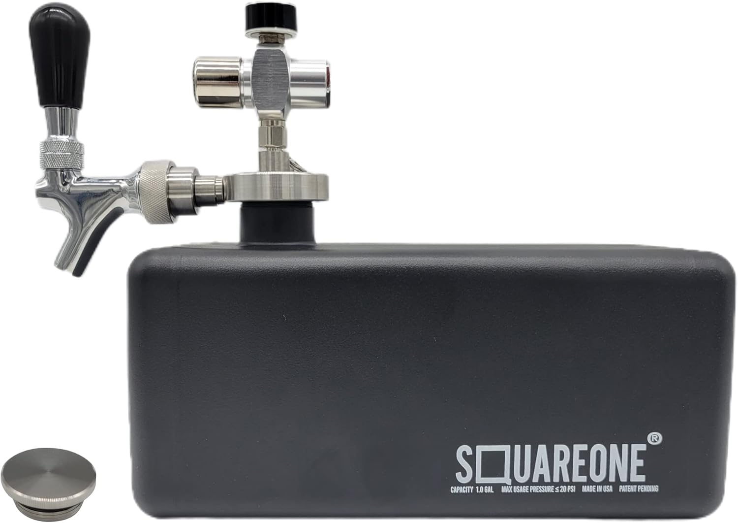 Square One Mini Keg, Stainless Steel Keg and Tap System, 2x 64oz Growlers or 1 Gallon Capacity, Fits in Refrigerators/Coolers, Great for Beer, Kombucha, Cold Brew, and Mixed Drinks - Black