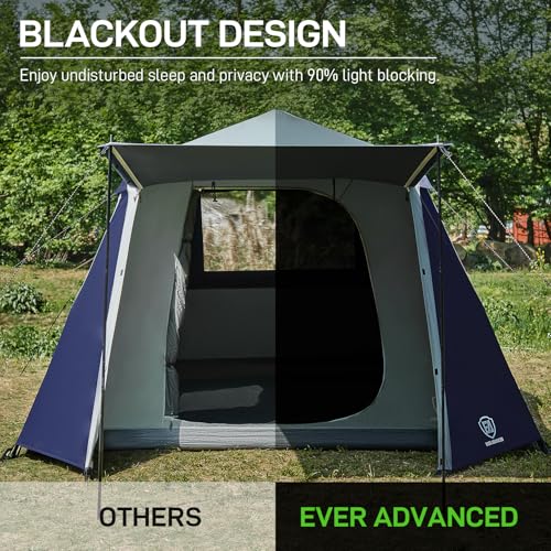 EVER ADVANCED Blackout 6 Person Camping Tent, Instant Cabin Tent for Family with Vestibule and Large Mesh Windows, 60s Easy Setup, Double Layer, Water-Resistant