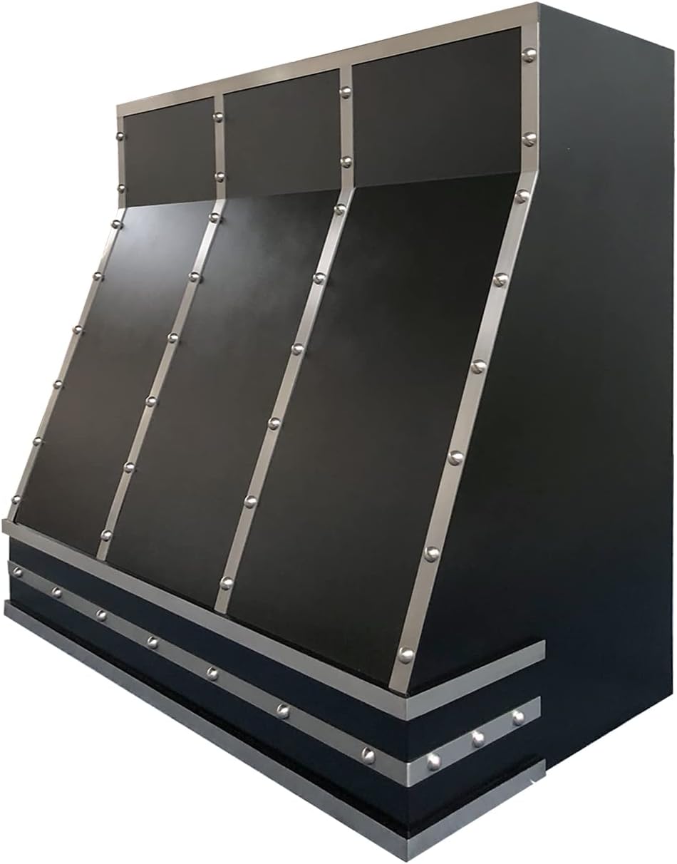 Black Stainless Steel Range Hood Island Mount 30'' W,36'' H, CT Copper Tailor Custom Handmade Metal Kitchen Vent Hood, With 4-Speed Exhaust Fan & LED Light,SH11-4TRM