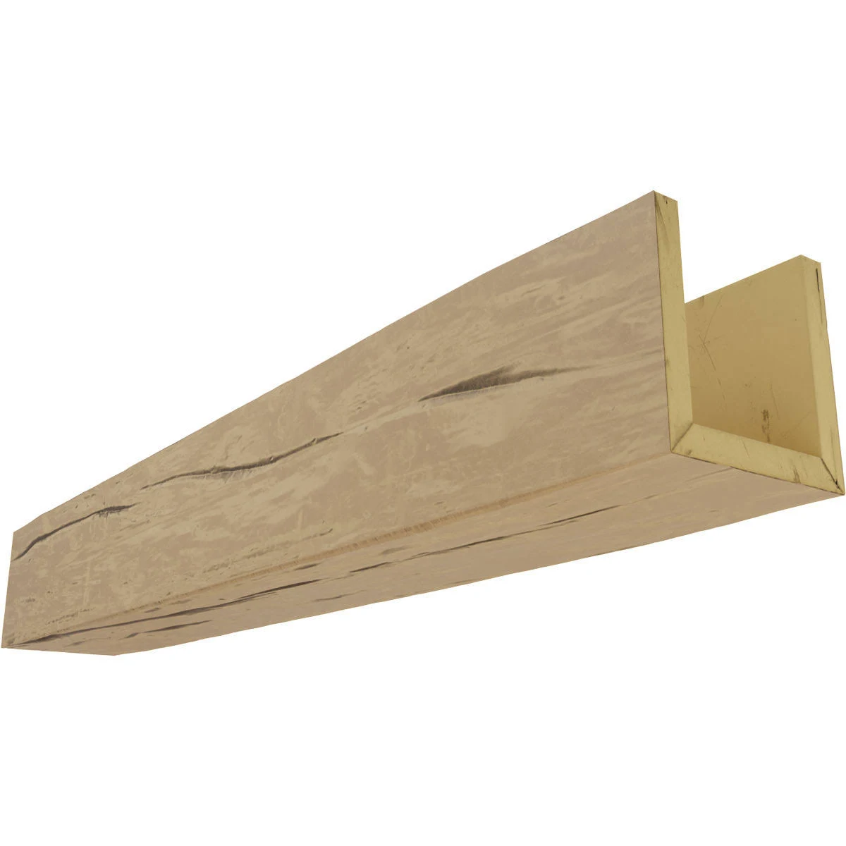 Ekena Millwork BMRW3C0060X080X144PP 6x22W x 8x22H x 12&L 3-Sided (U-beam) Riverwood Endurathane Faux Wood Ceiling Beam, Natural