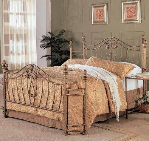 Coaster Home Furnishings Sydney Modern Traditional Hand Brushed Metal Bed - Queen - Antique Brushed Gold Headboard u0026 Footboa