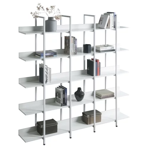 5 Tier Bookcase Home Office Open Bookshelf, Vintage Industrial Style Shelf with Metal Frame, MDF Board,White - Curated Treasures Market