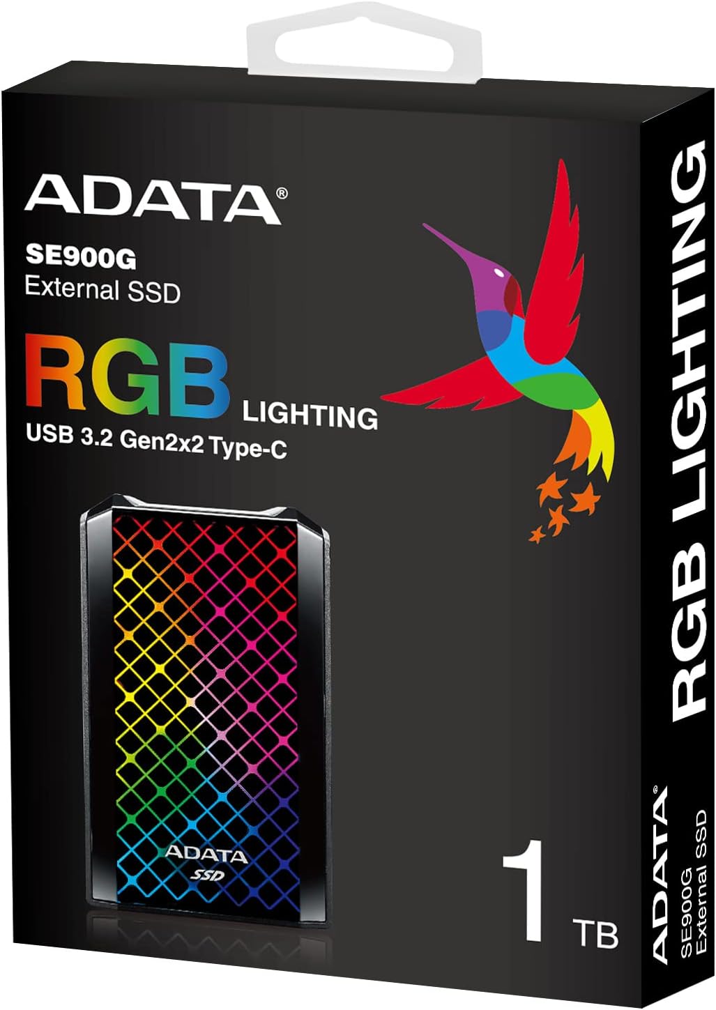 ADATA RGB SE900 1TB USB3.2 Gen2x2 Type-C Super Fast Transfer up to 2000MB/s Gaming and Personal External SSD (ASE900G-1TU32G2-CBK)