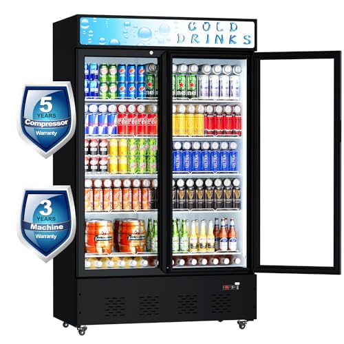 FreezLabs Commercial Merchandiser Refrigerator with LED Lighting Single Glass Door, 6.0 Cu Ft Upright Display Beverage Cooler with Shelves Drink Holders, ETL NSF Approved