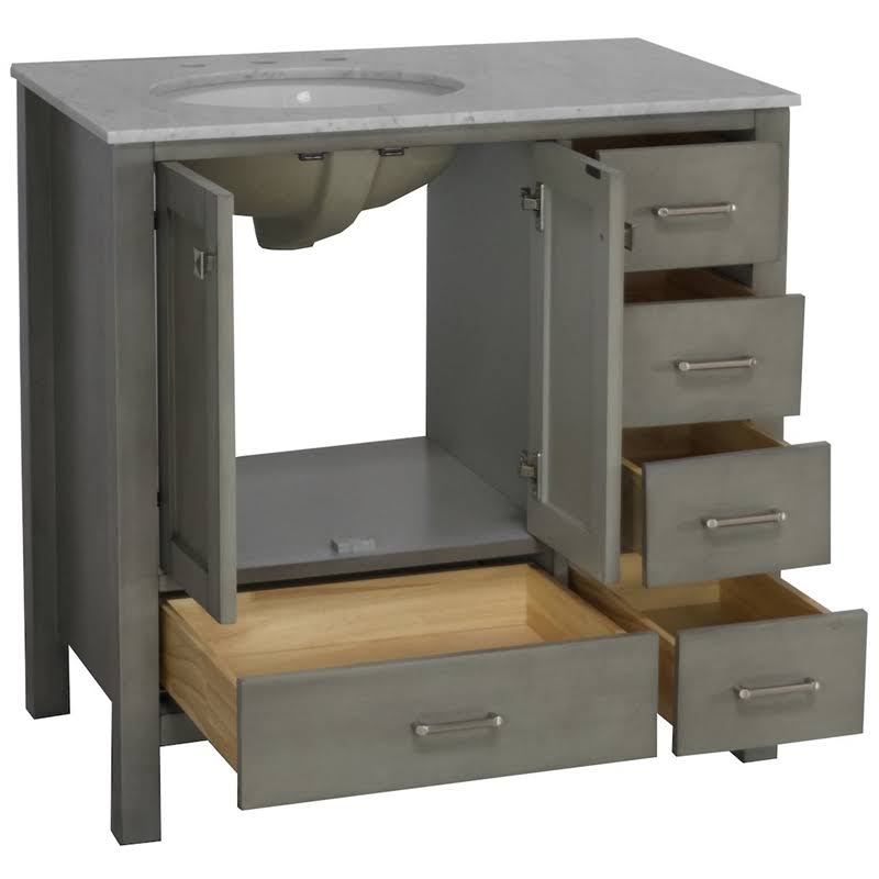 Horizon 36x22 Bathroom Vanity Cabinet with Carrara Stone Top in Weathered Gray - SGG-K36RECARR