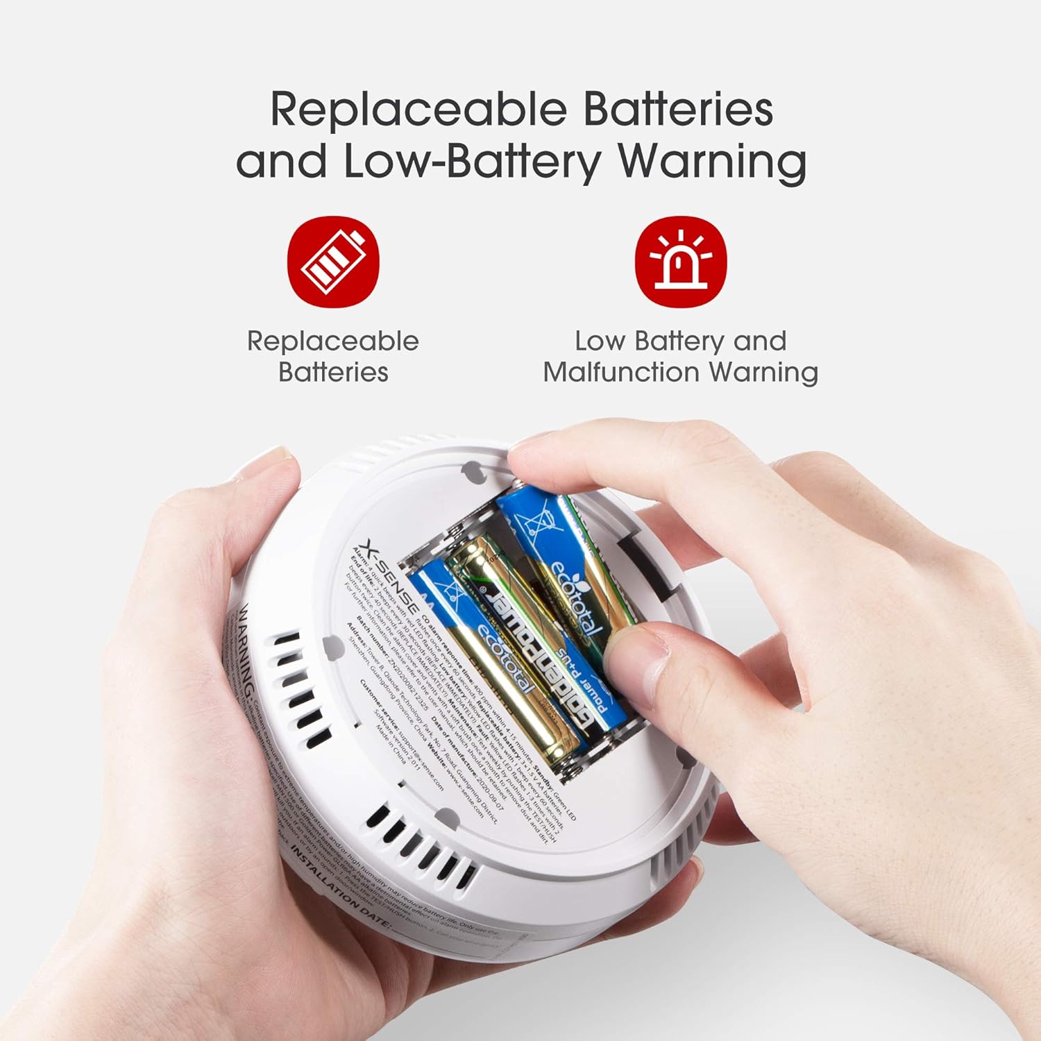 X-Sense Wireless Interconnected Carbon Monoxide Detector, Replaceable Battery-Powered CO Alarm with Digital Display, Auto-Check, CO03D-W, Pack of 2