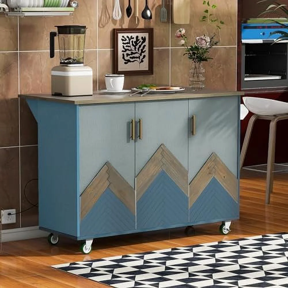 RUNFAYBIU Rolling Kitchen Island with Power Outlet Kitchen Island with  and Wheels  Rolling Kitchen Cart Cabinet with Shelves Drawer and Large Solid Wood Drop Leaf Desk Top