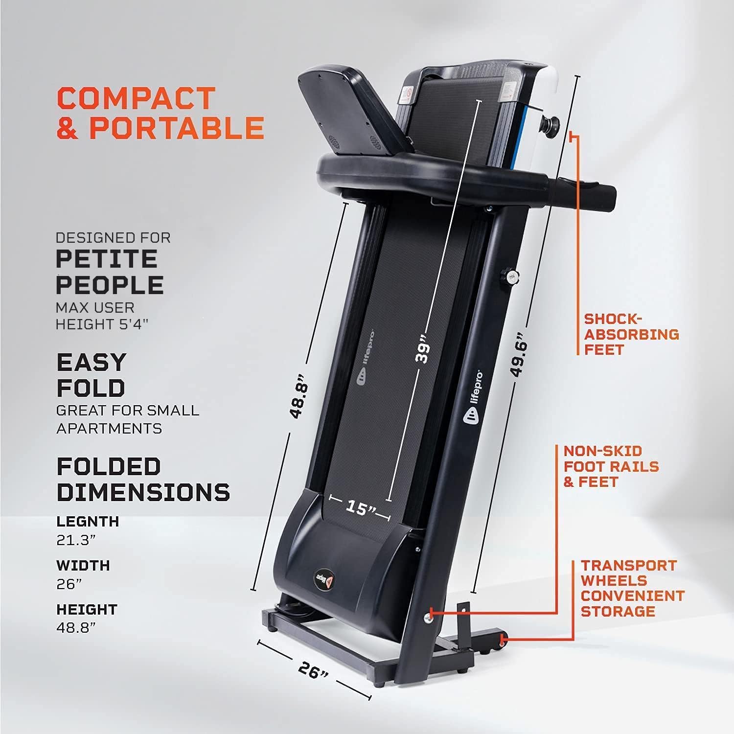 LifePro Foldable Treadmill for People 5' 4" & Under. Mini Electric Folding Treadmill for Walking & Running That Fits Small Spaces Including Apartments (Includes Bluetooth & Tablet Holder)