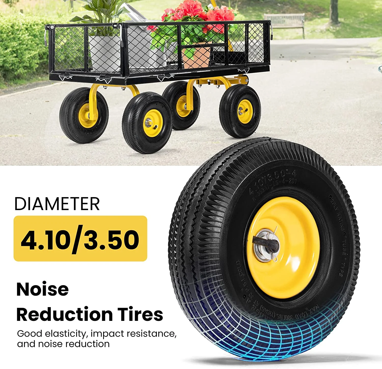 SPECSTAR Mesh Steel Garden Cart with Removable Sides and 4.10/3.50-4 inch Wheels, 880 lbs Capacity
