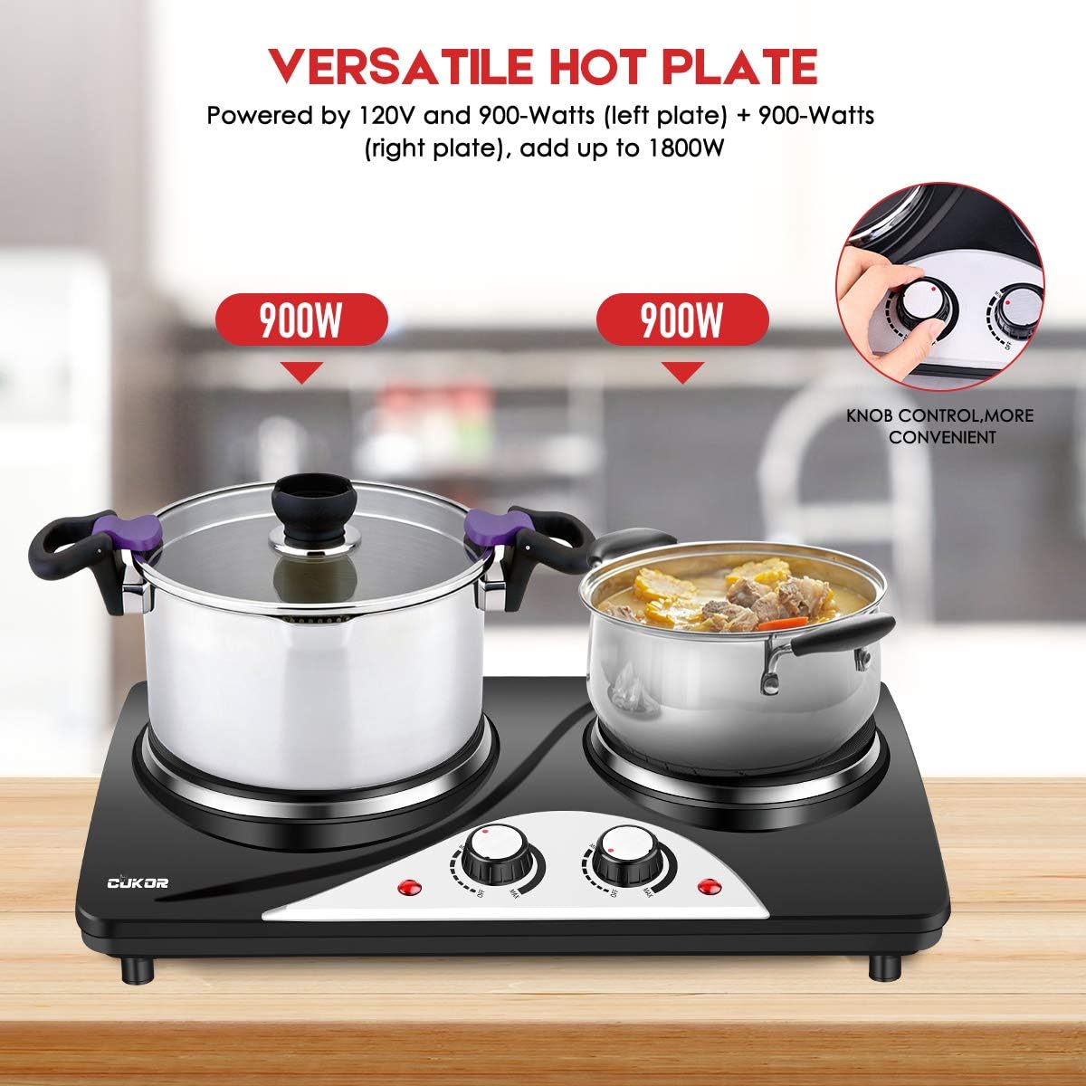 CUKOR Hot Plate,Electric Single Burner for Cooking,1500W Portable Electric Stove,cast-iron,Stainless Steel Non-Slip Rubber Feet