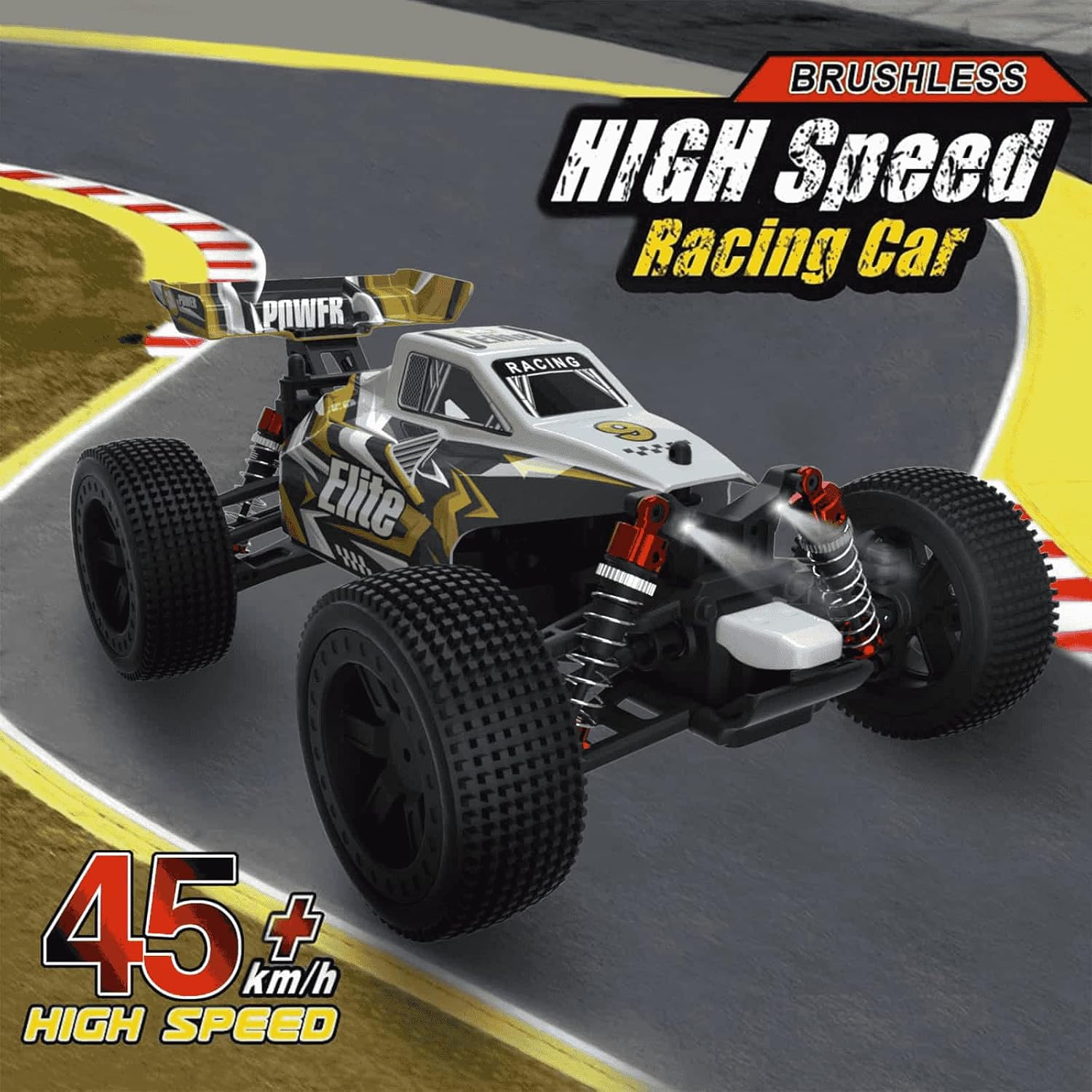 RC Truck All Terrain RC Car 1:16 Scale High Speed 45 KPH 4WD Offroad Waterproof for Adults, Boys and Girls, Included 2 Battery for 40+Min Play, Yellow
