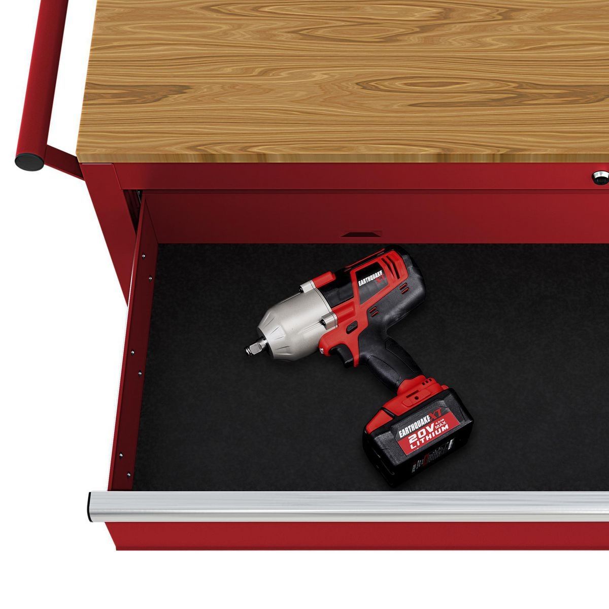 YUKON 46 in. Mobile Workbench with Solid Wood Top, Red