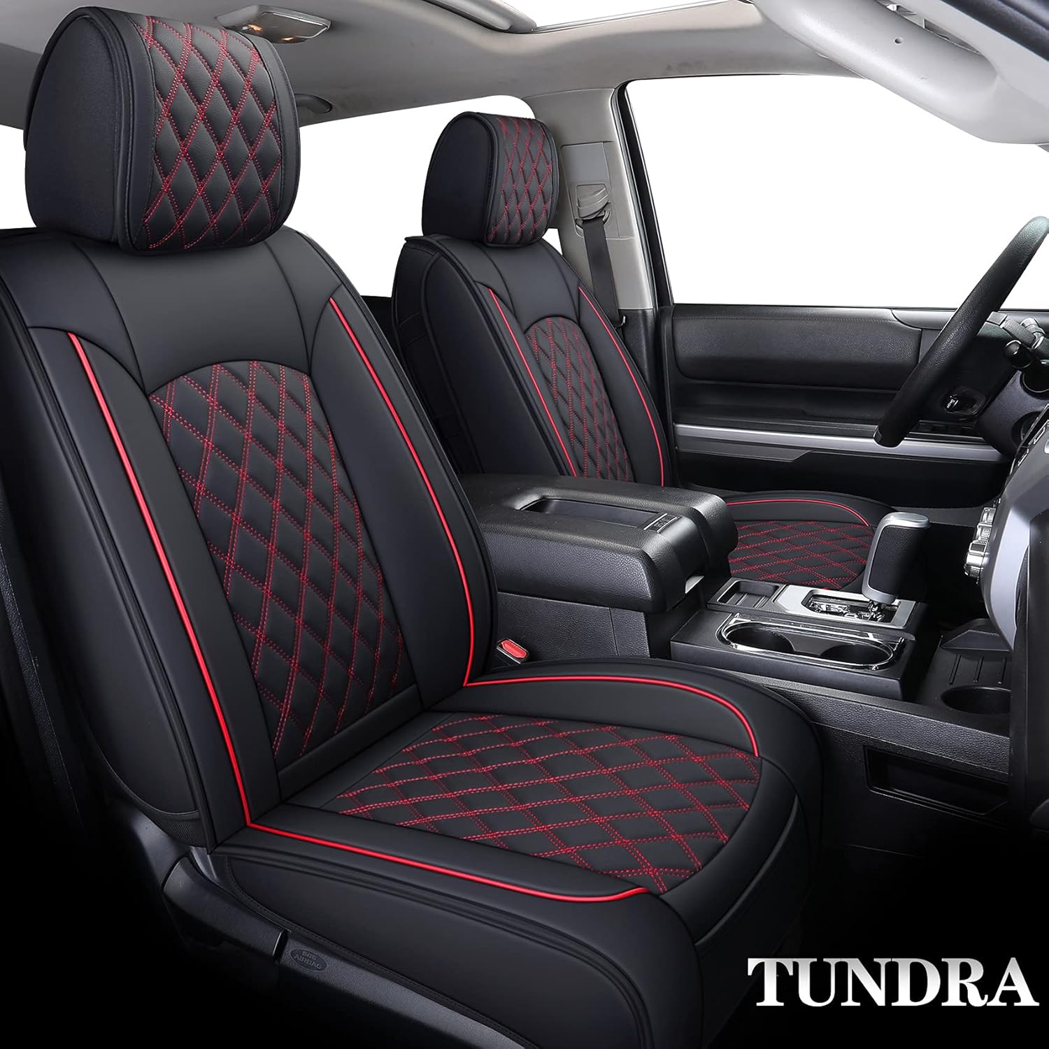 YIERTAI Seat Covers for Toyota Tundra Truck Custom Fit 2008-2022 Crewmax Double Cab Crew Cab Waterproof Leather Airbag Compatible Cushions(2 PCS Front only/Black-White)