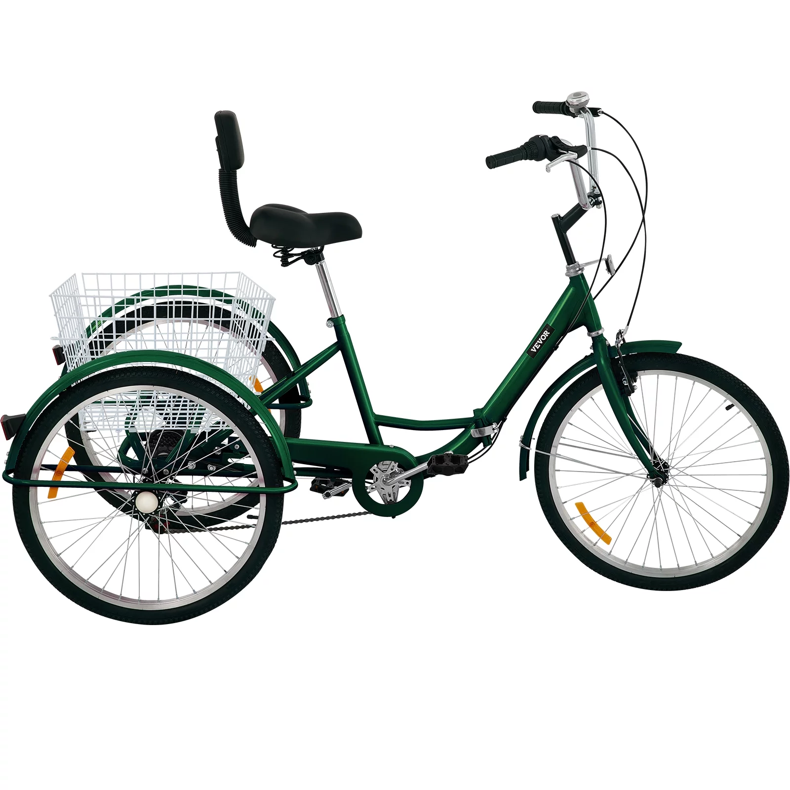 VEVOR Foldable Adult Tricycle 24" Wheels,7-Speed 3 Wheels Trike for Exercise Shopping Picnic Outdoor Activities, Green