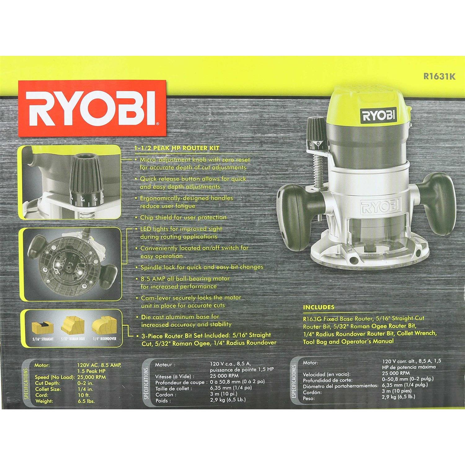 Ryobi Corded 8.5 Amp 1-1/2 Peak HP Router - Shop Hardware Tools Online Store