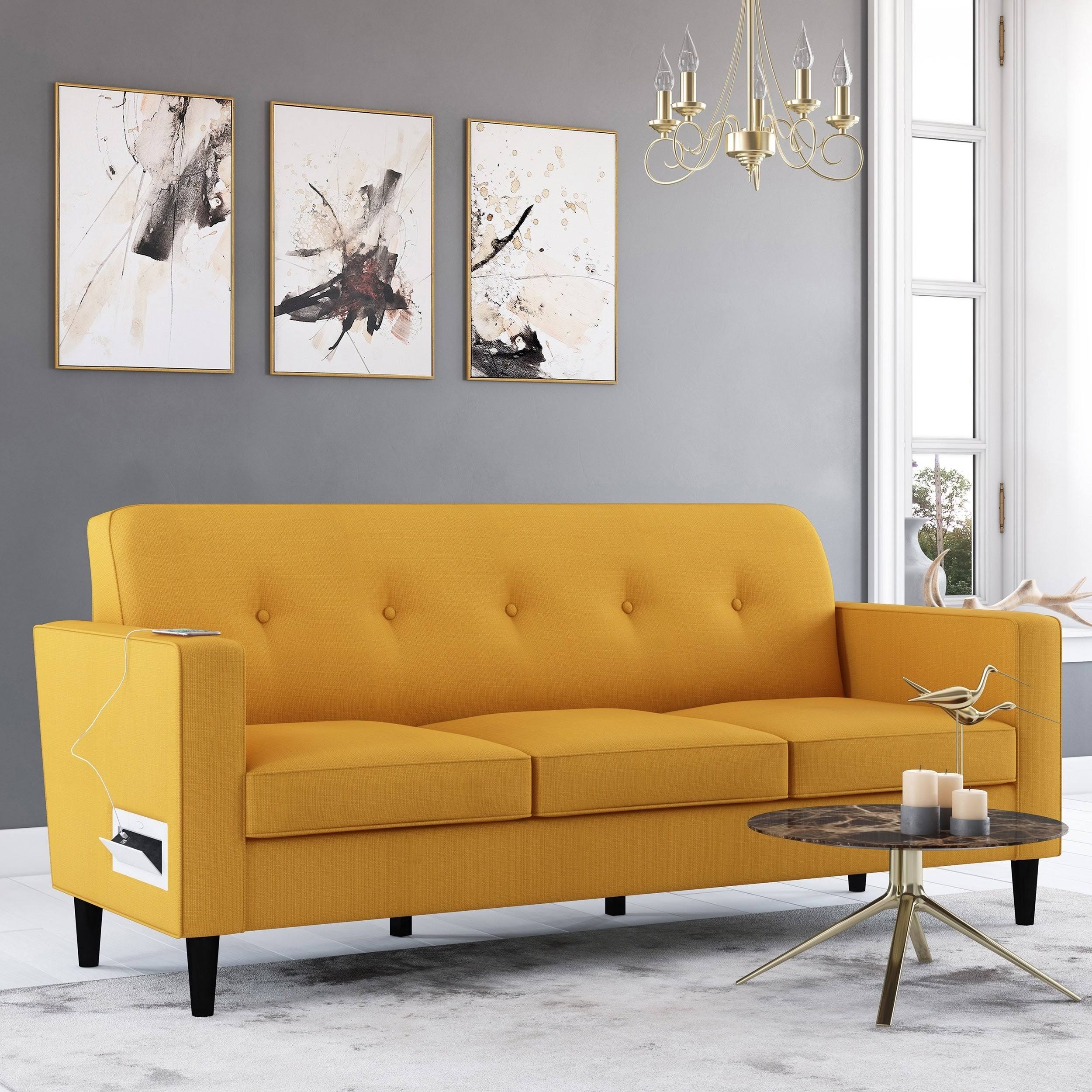 Copper Grove Larkin Sofa with USB and Power Ports - Mustard Yellow
