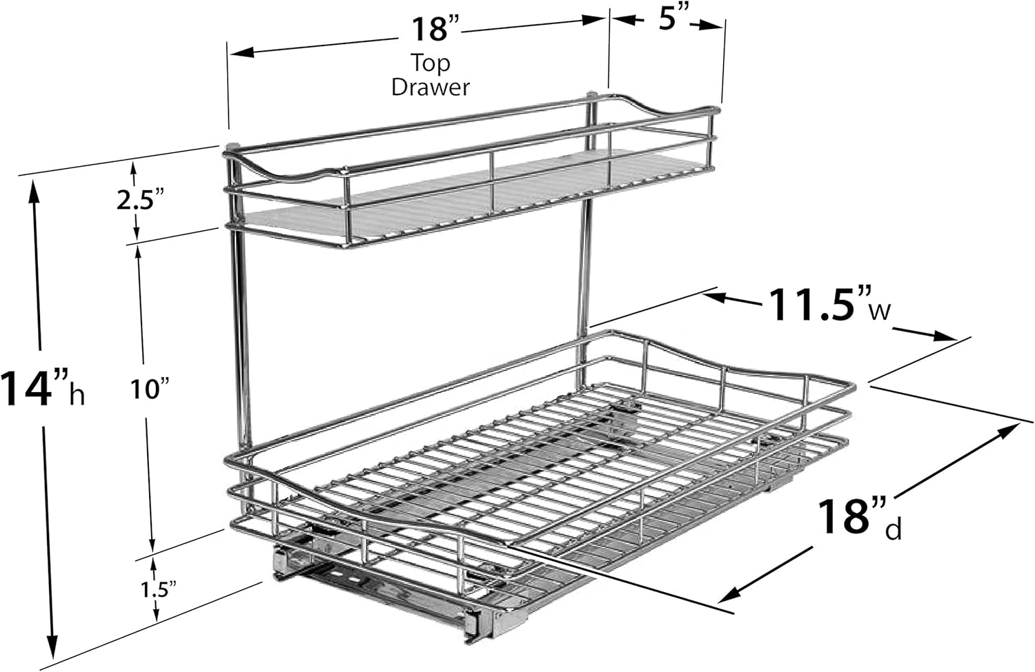 Lynk Professional&reg; Under Sink Cabinet Organizer Pull Out Two Tier Sliding Shelf, 11.5w x 18d x 14h-Inch, Chrome