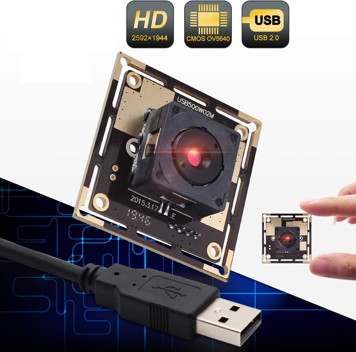 Autofocus 5 Megapixel USB Camera Module with 170 Degree Fisheye Lens HD 2592X1944 USB Webcamera with CMOS OV5640 Sensor USB with Camera,Mini Webcam for Windows Mac Andriod Linux,Plug&Play