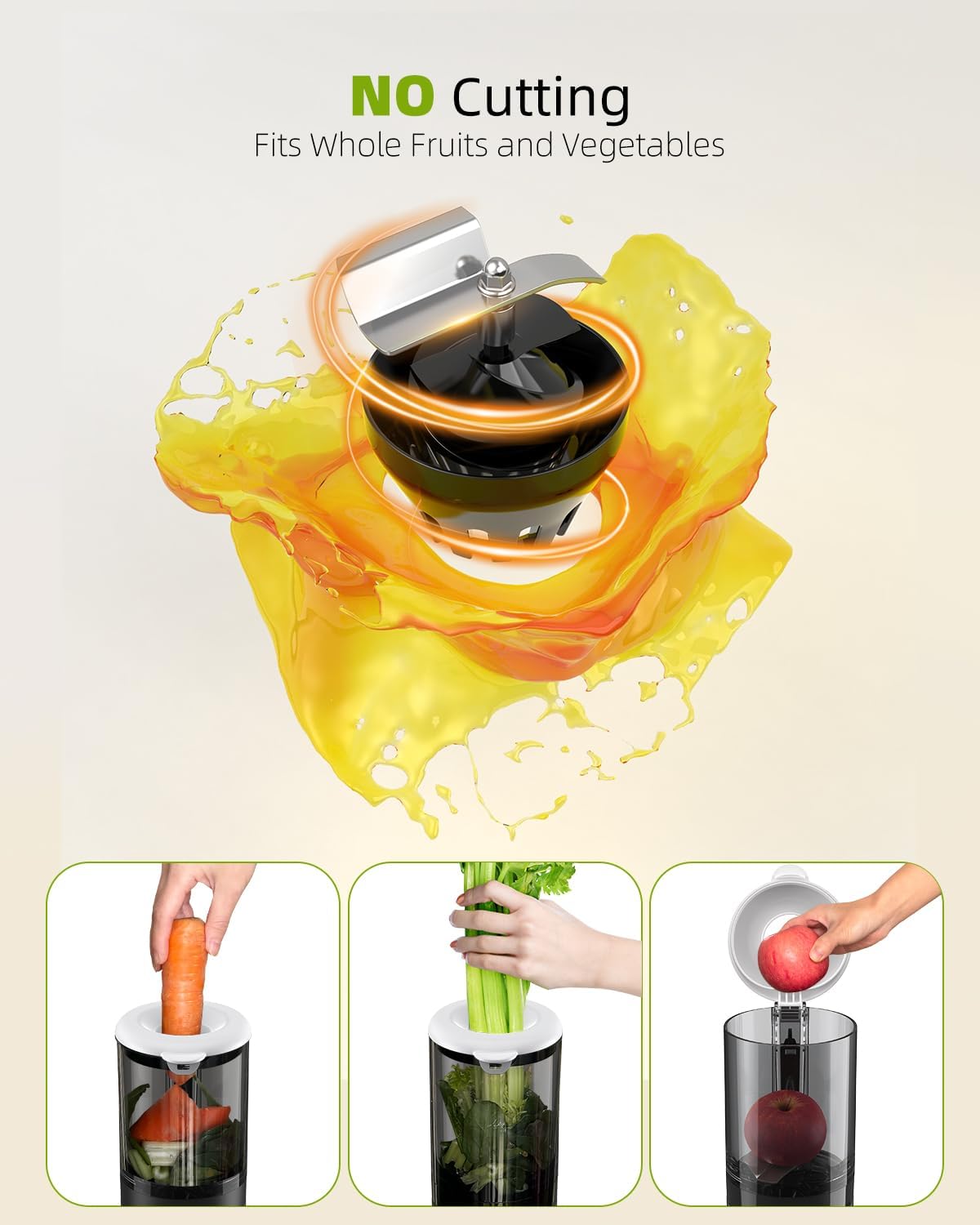 Juicer Machines, TUUMIIST Cold Press Juicer with 4.25'' Large Feed Chute Fit Whole Vegetable And Fruit, Masticating Juicer Easy To Clean, BPA Free(White)