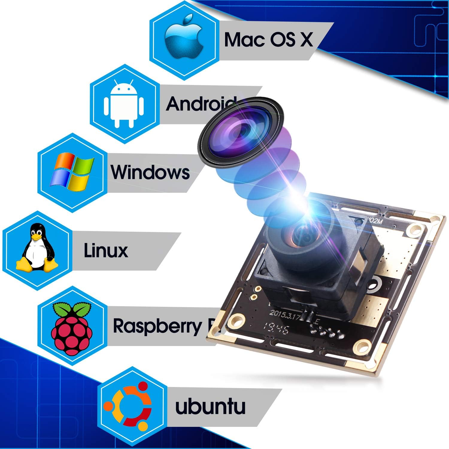 Autofocus 5 Megapixel USB Camera Module with 170 Degree Fisheye Lens HD 2592X1944 USB Webcamera with CMOS OV5640 Sensor USB with Camera,Mini Webcam for Windows Mac Andriod Linux,Plug&Play