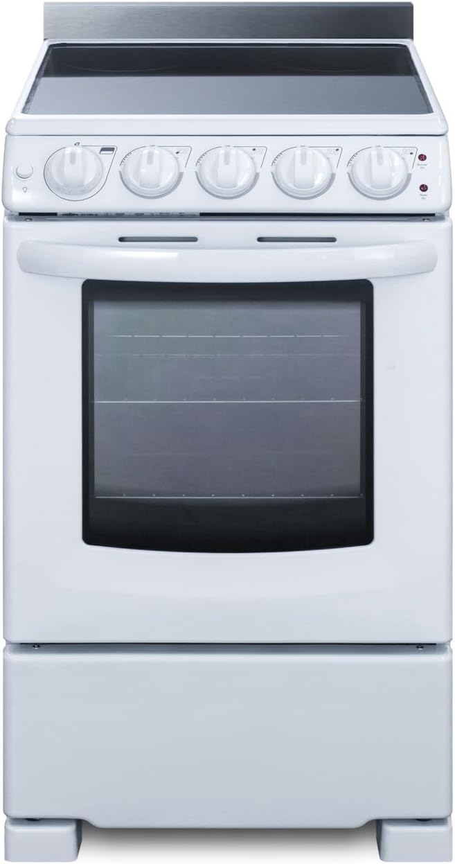 Summit REX2051WRT 20"" Freestanding Electric Range with 4 Elements 2.3 cu. ft. Oven Capacity Smooth Ceramic Glass Top ADA Compliant Hot Surface Indicator in White