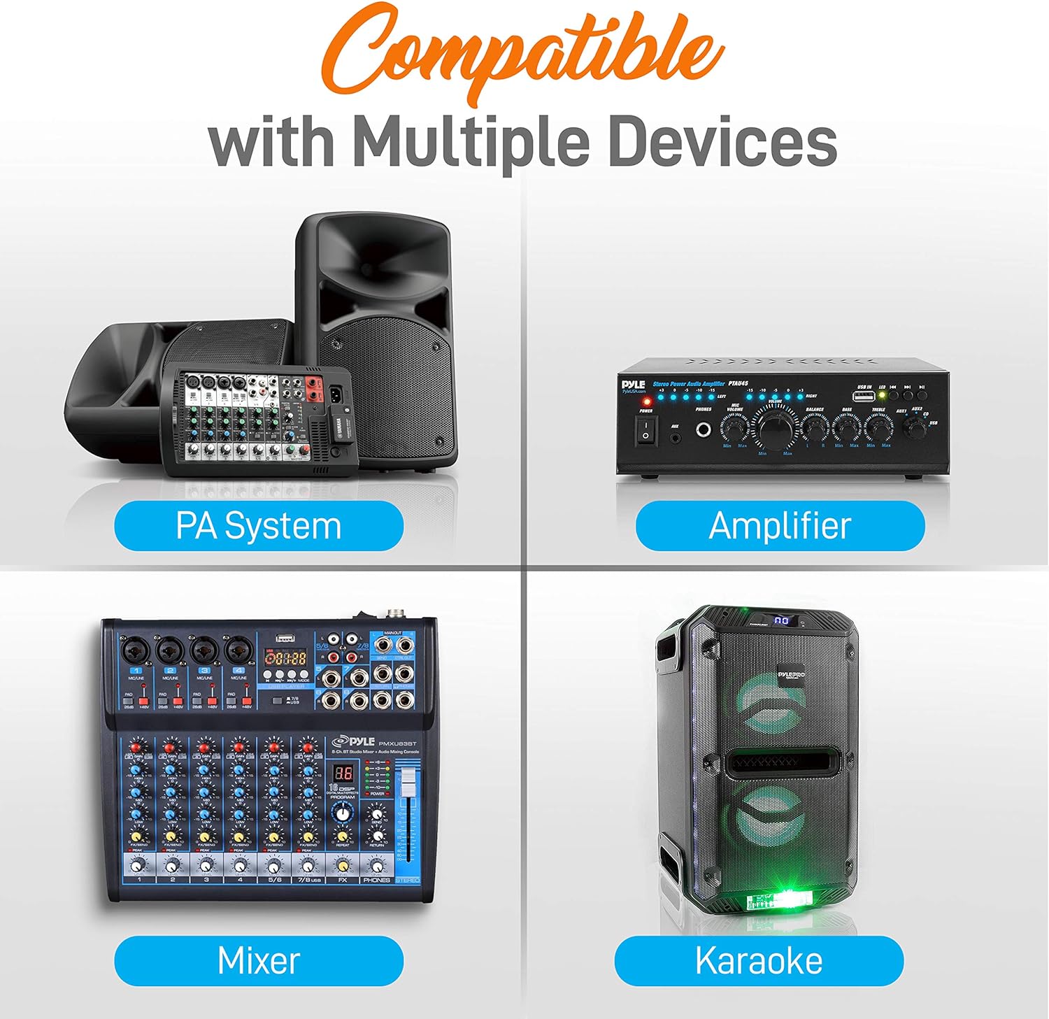 Pyle VHF Wireless System-Rack Mountable 8 Channel Cordless Set w/ 8 Handheld Microphones, Mixed 1/4" Outputs-DJ, Karaoke, Conference Speaker-Pyle PDWM8400