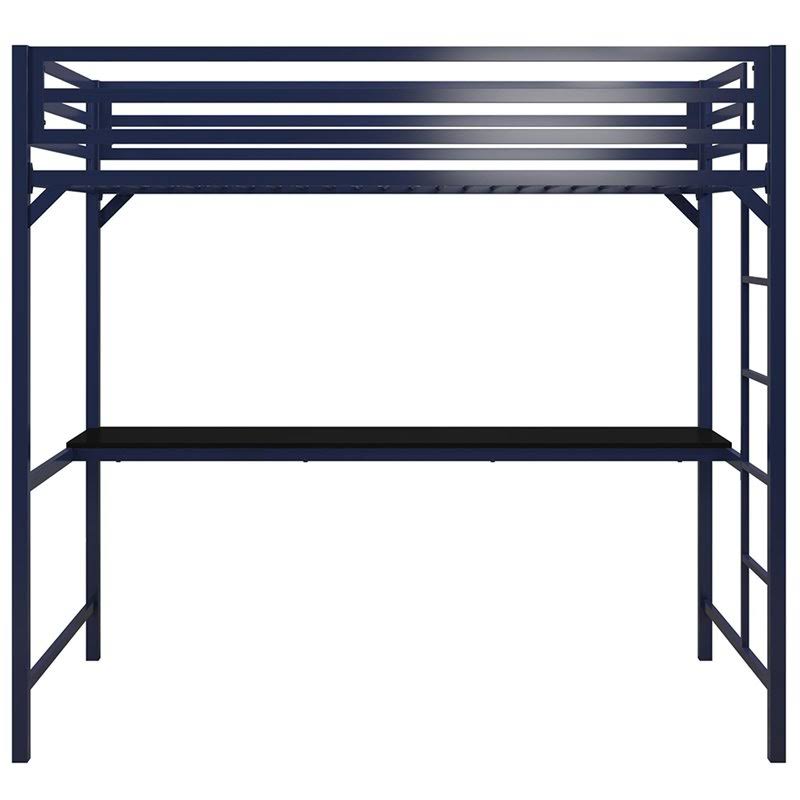 DHP Mabel Twin Metal Loft Bed with Desk in Blue - DE23982