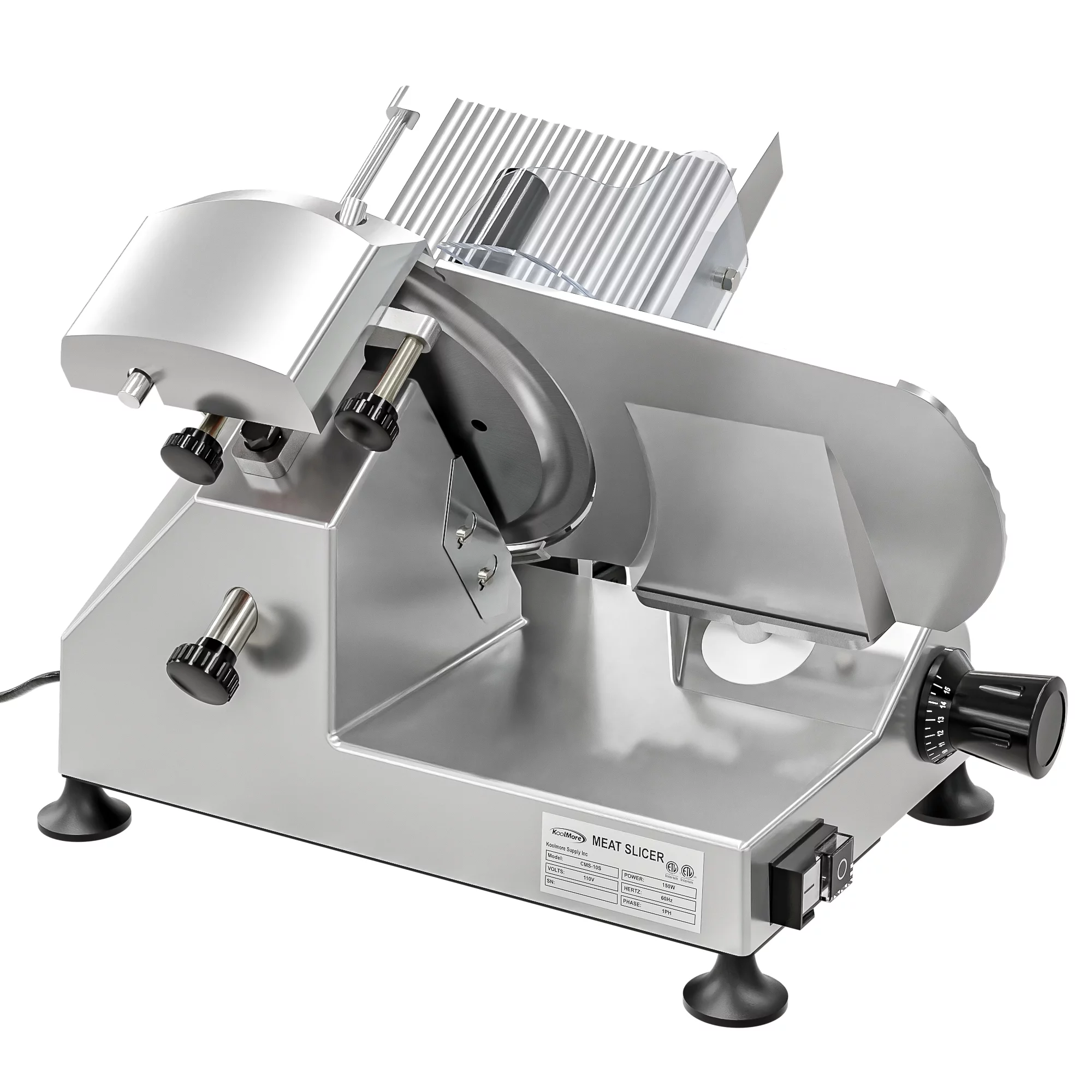 Commercial Deli Meat Slicer with 10” Carbon Steel Blade for Cutting and Slicing Food (Ham, Deli, Cheese, etc.) Electric Cutter with Adjustable Thickness [Silver]