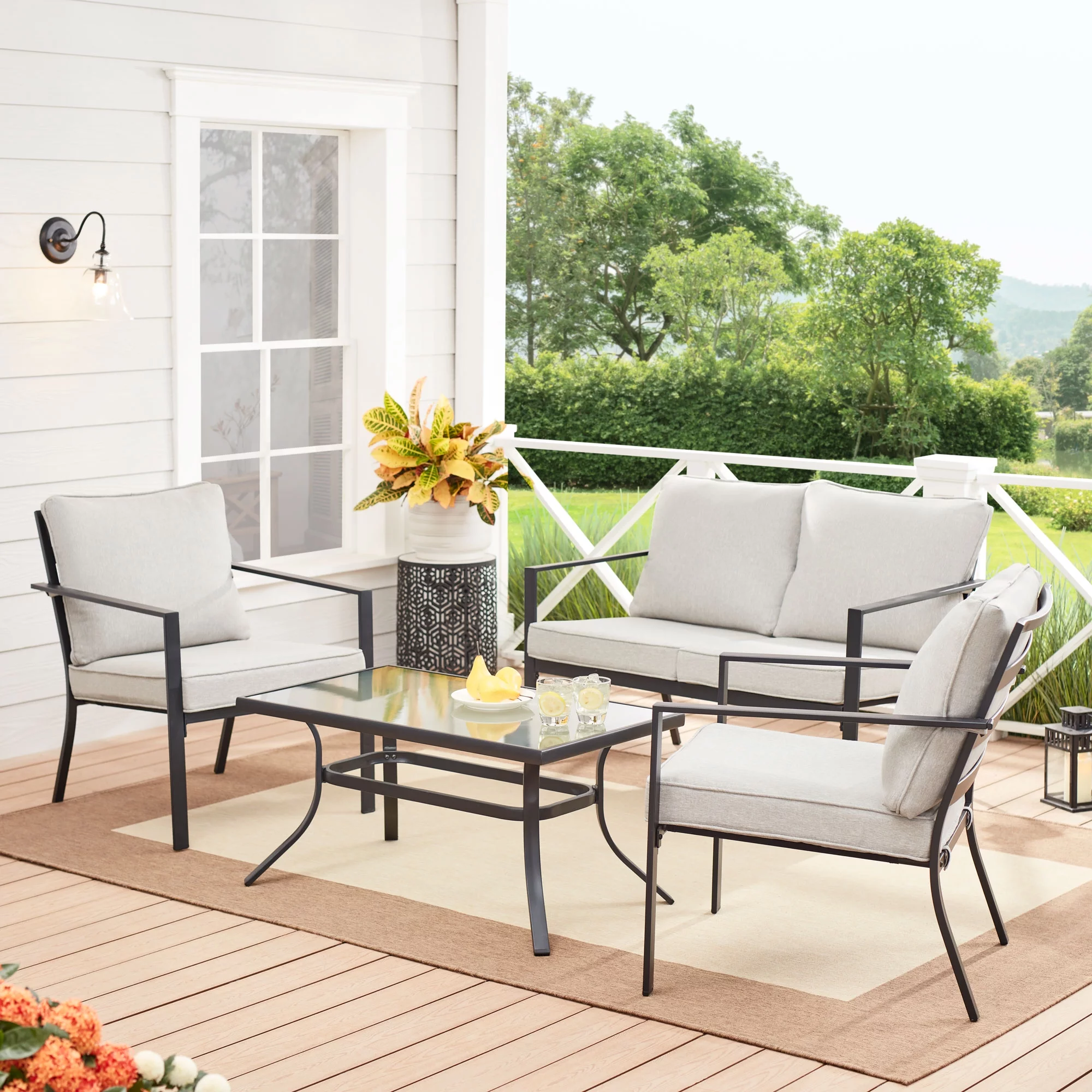 Mainstays Stanton 4-Piece Steel Outdoor Patio Conversation Set, Red