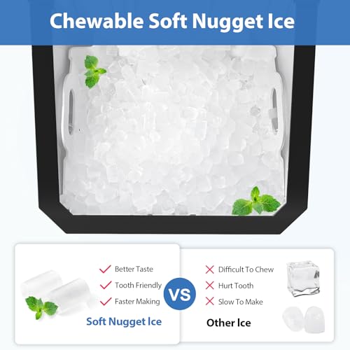 Aeitto Nugget Ice Maker Countertop, 55 lbs/Day, Rapid Ice Release in 5 Mins, Auto Water Refill, Stainless Steel Housing Ice Machine 0506