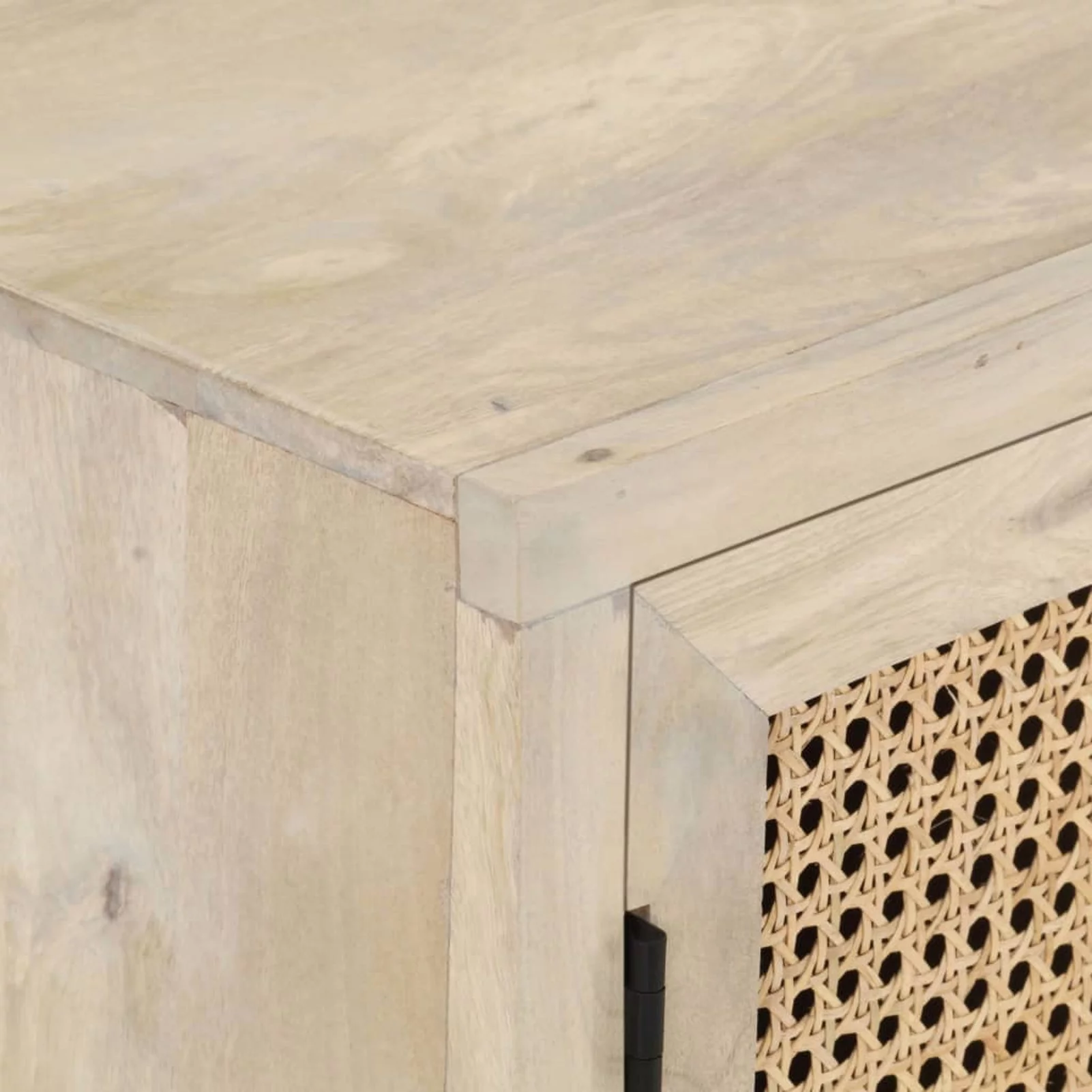 Walmeck Sideboard 23.6"x13.8"x27.6" Solid Mango Wood and Natural Cane