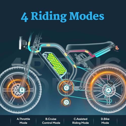Electric Bike for Adults - K6 20 x 4 Inch Fat Tire, 750W/Peak 1500W Motor, 48V15AH Detachable Battery, 4 Riding Modes Electric Dirt Bike, 7 Speed Electric Motorcycle,20MPH UL 2849 Certified