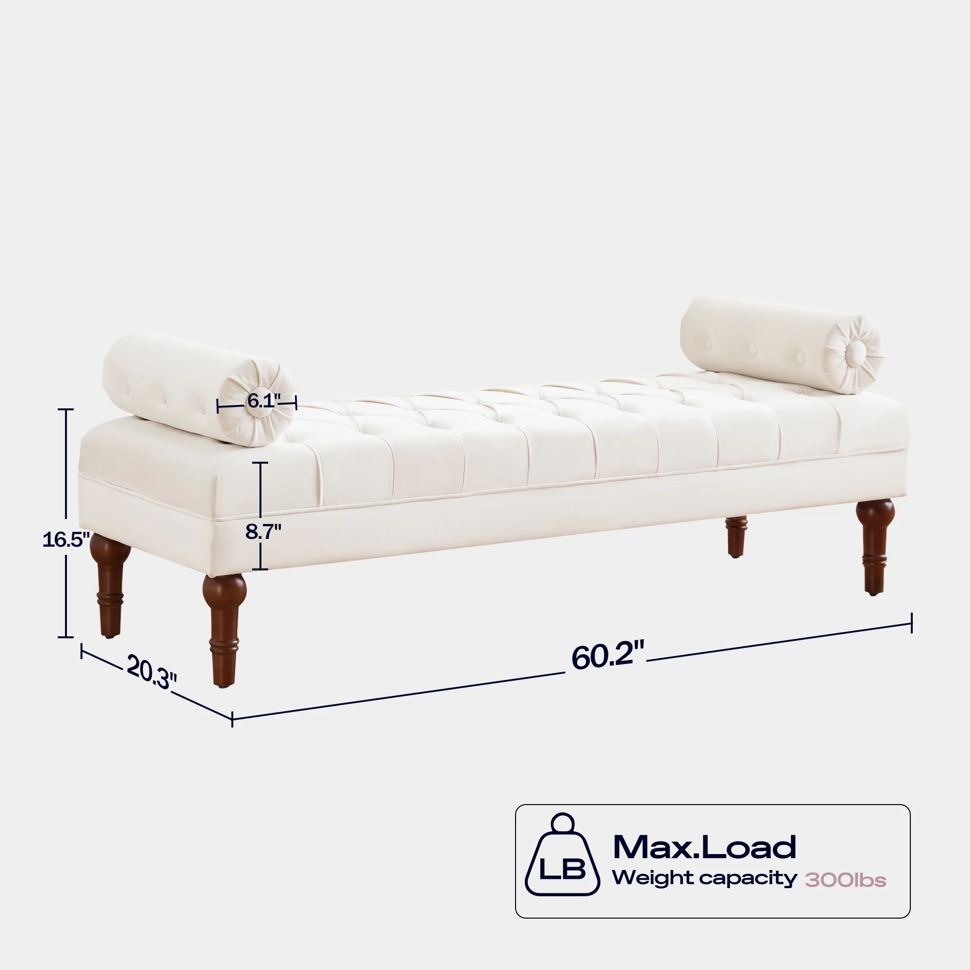 HUIMO 60.2" Bedroom Bench,Large Size Velvet Bench for End of Bed,Upholstered Mid-Century Modern Bench with Button-Tufted,Entryway Bench,Storage Bench for Living Room(Beige)