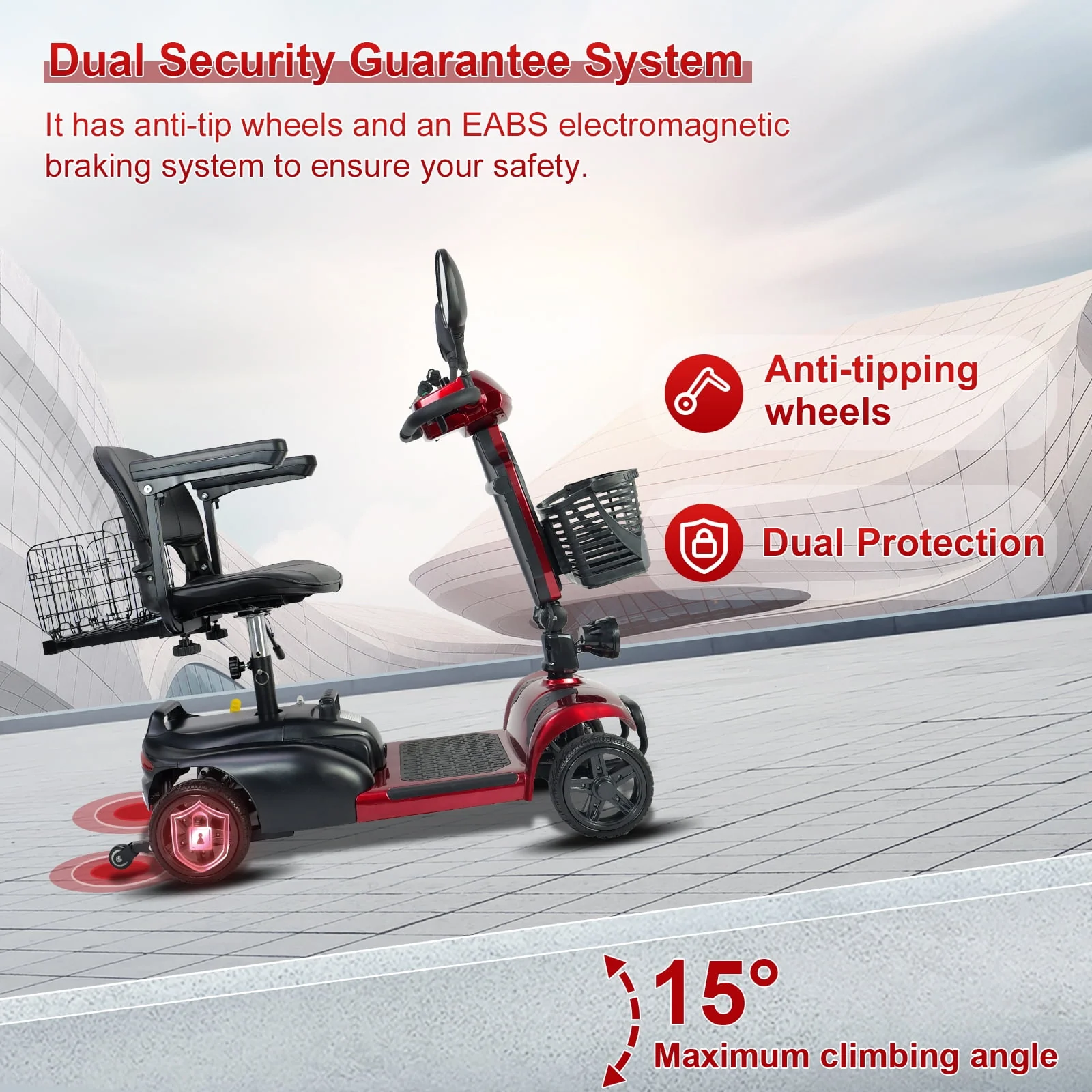Mihayo 25 Mile Range Travel Foldable Electric Mobility Scooters for Adults,4 Wheel Power Motorized Scooter for Seniors 4-Piece Set 330 lbs Weight Capacity,Red Mirage S1