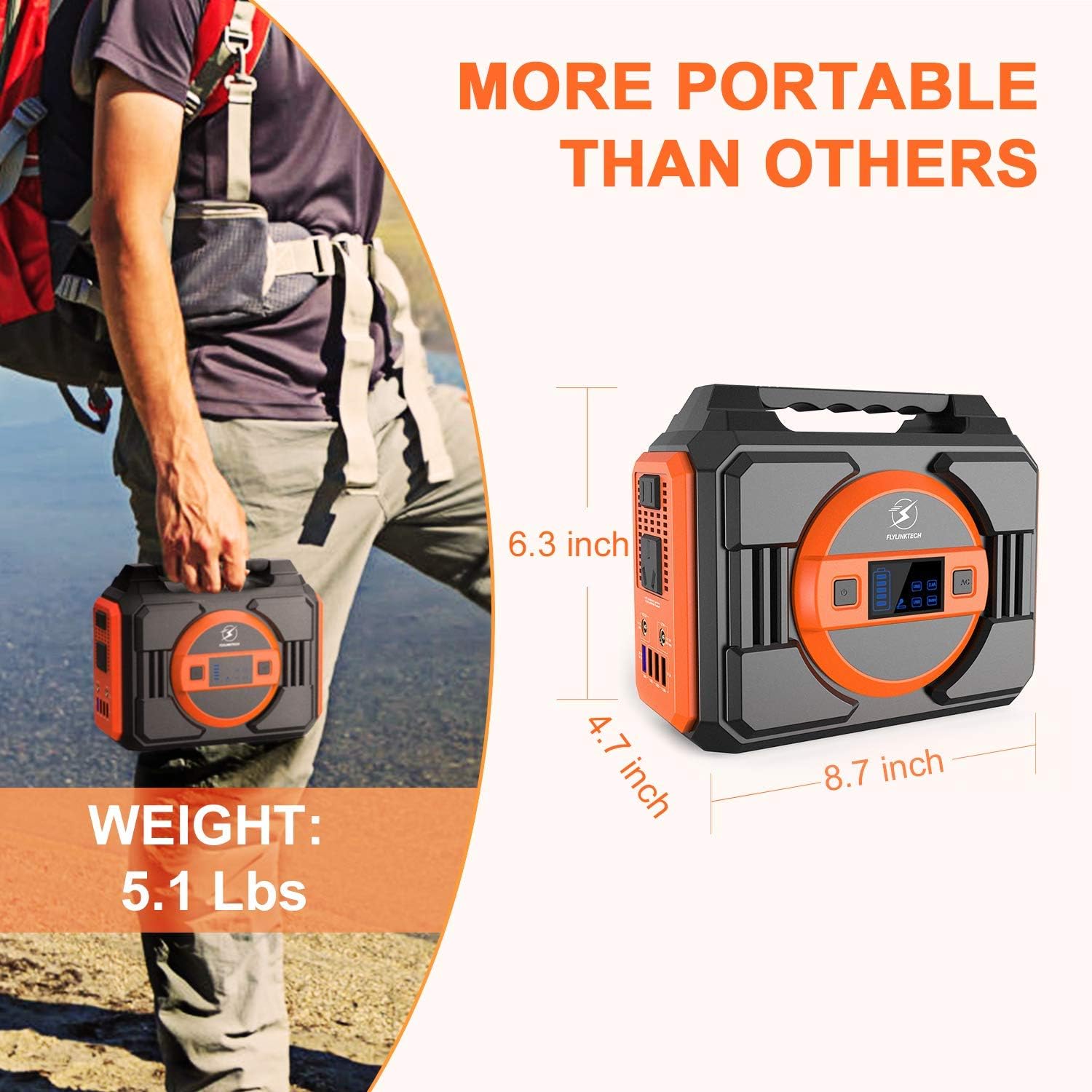 Portable Power Station 300W, FLYLINKTECH 75000mAh 277.5Wh Battery Power Station for Camping Home Use CPAP, Emergency Backup Lithium Battery Power Supply with LED Flashlight 2 AC Outlets 2 DC 4 USB Ports