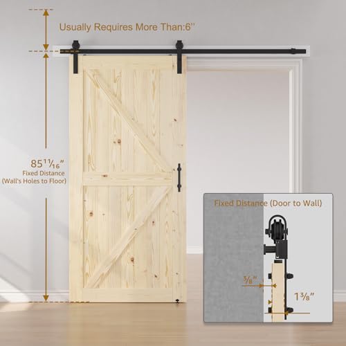 SMARTSTANDARD 36in x 84in Sliding Barn Door with 6.6ft Barn Door Hardware Kit Included, Unfinished Solid Spruce Wood Door, Assembly Required, DIY, Stainable, Natural