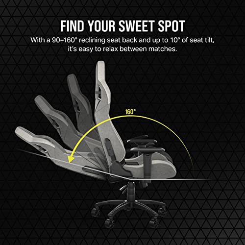 Corsair T3 Rush Fabric Gaming Chair (2023) – Racing-Inspired Design – Soft Fabric Exterior – Padded Neck Cushion – Memory Foam Lumbar Support – Adjustable Seat Height – Charcoal