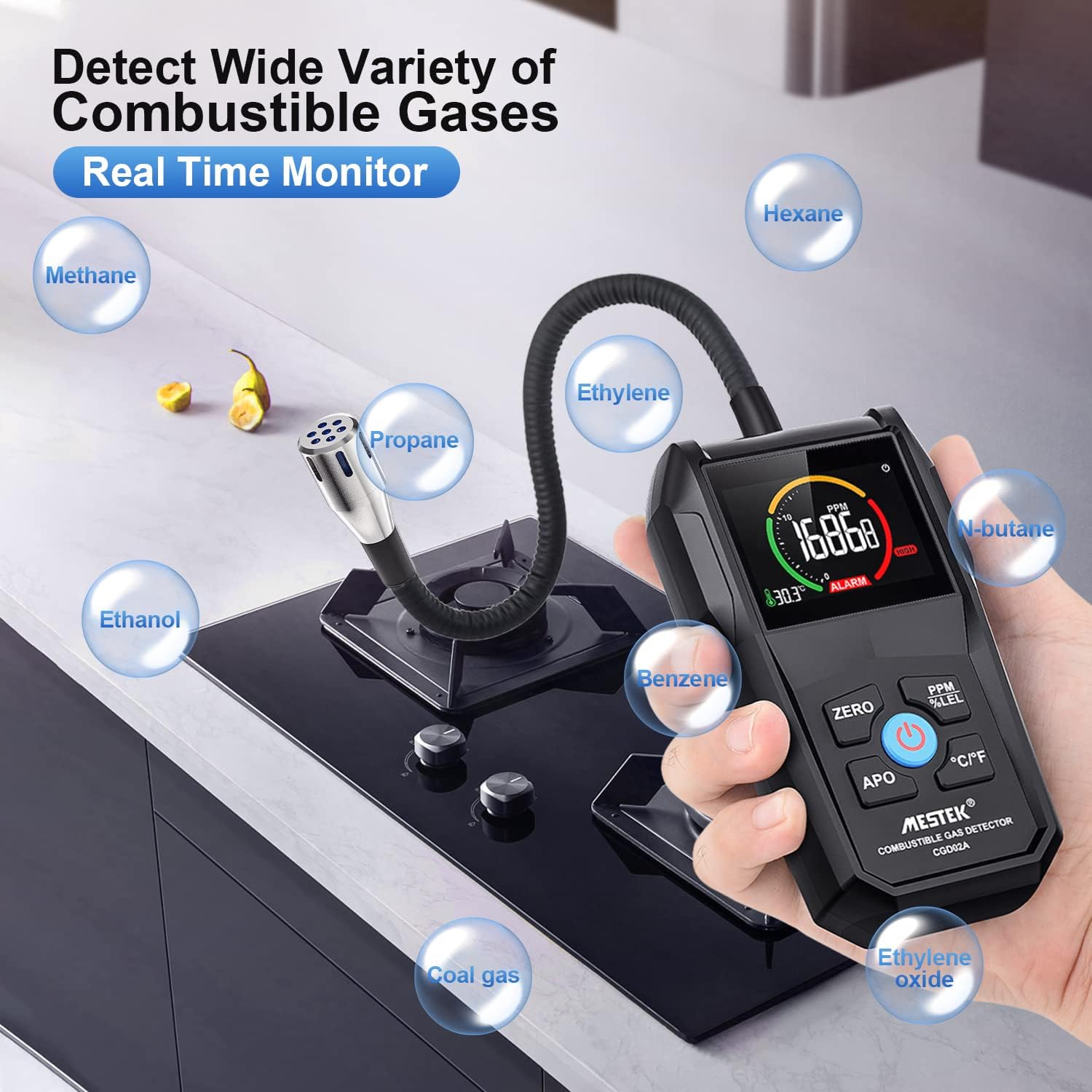 MESTEK Gas Leak Detector Propane Natural Gas Leak Tester Detector Gas Sniffer for Gas Leaks of Combustible Gas Methane LPG LNG Fuel Sewer Gas with Alarm and Color LCD Display 0-50000PPM Pack of 2