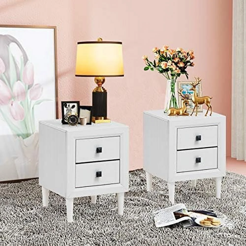 Nightstand with Drawer Set of 2  Fully-Assembled 2-Drawer Bedside Tables with Solid Wood Legs for Bedroom  Modern Night Stand Side Table for Small Space Living Room  Grey