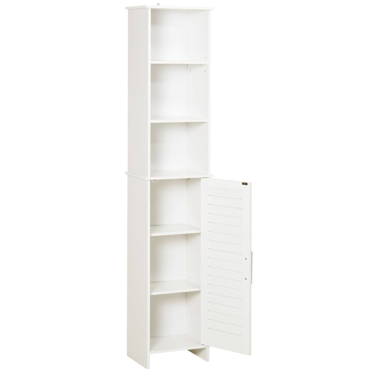 Kleankin Organizer Bathroom Tall Storage Cabinet w/ Door Tower Cupboard Open Shelves Freestanding Furniture - White