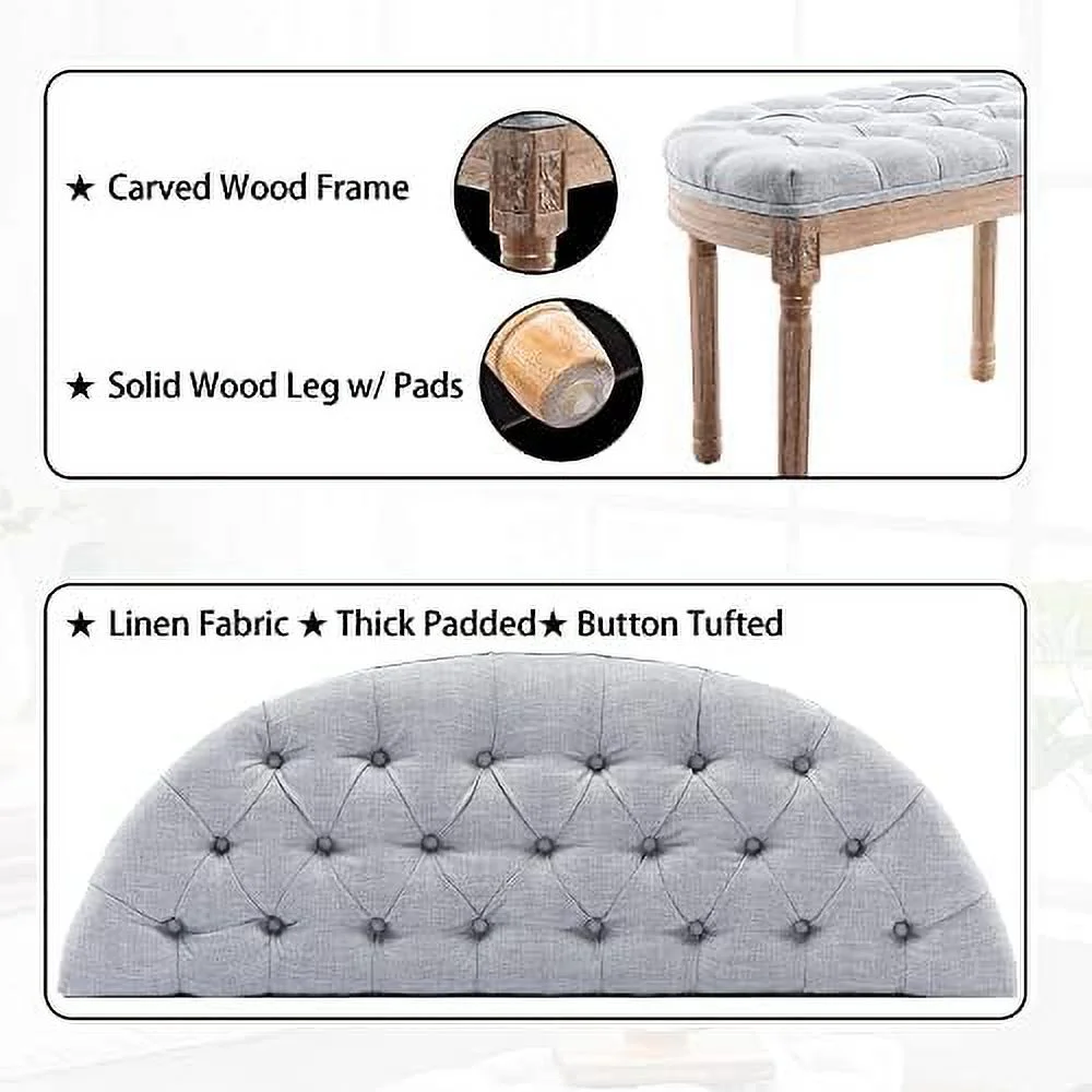55" Halfmoon Entryway Bench Tufted Semi Circle Ottoman Bench Seat French Style Upholstered Bed End Bench for Foyer Mudroom Bedroom  Beige