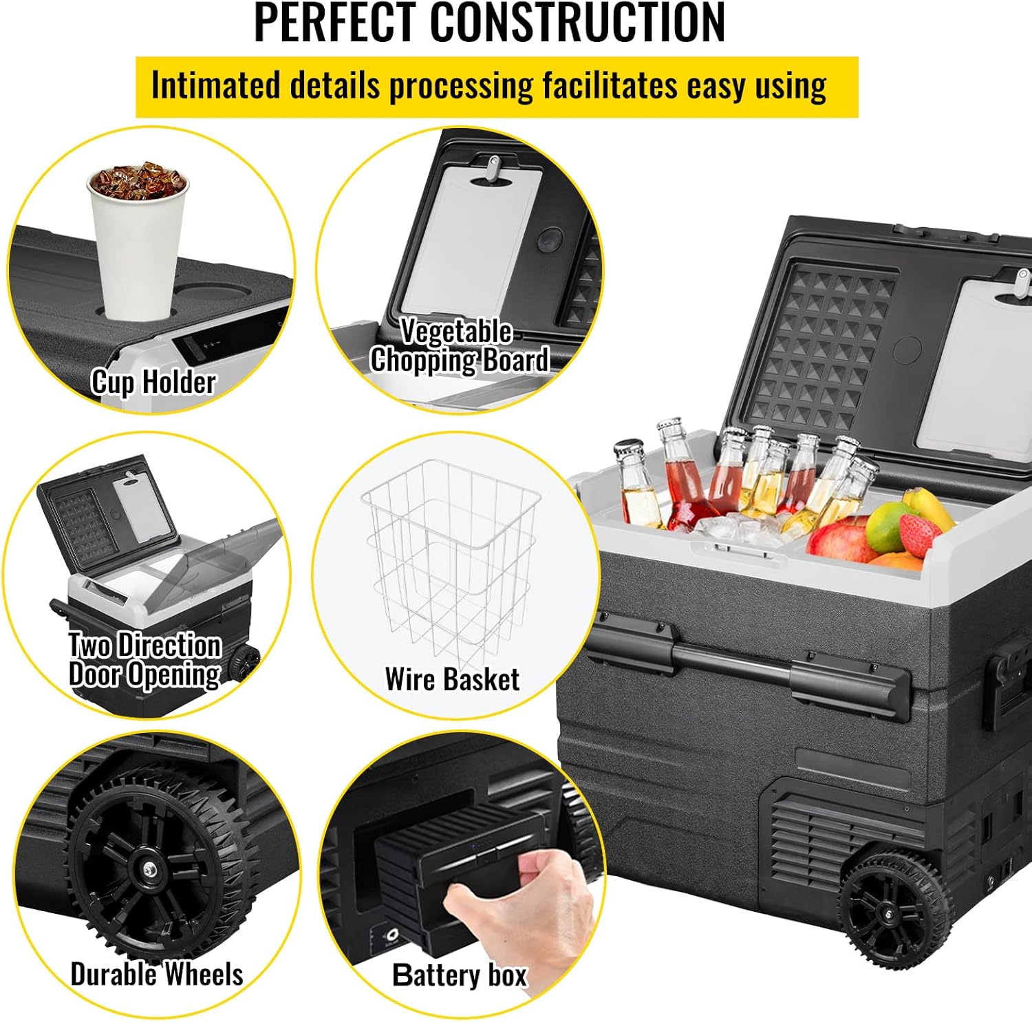 VEVOR 12 Volt Refrigerator 48Qt, Dual Zone Car Fridge Freezer w/App Control & Wheels 12/24V DC & 110-240V AC Electric Compressor Cooler for Truck Vehicle RV Boat Outdoor & Home Use, -4℉-68℉ Black