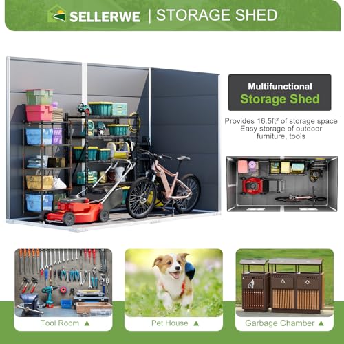 8x6x7 FT Resin Storage Shed, Waterproof Outdoor Storage Shed w/Floor, 2 Windows, Double Lockable Doors & Vents, Tool Shed for Patio Garden, Lawn, Backyard, Dove Grey
