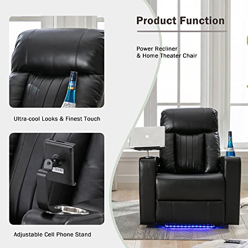 Merax Electric Recliner Chair with USB Charge Port, 360 Swivel Tray Table, Hand in-Arm Storage, and Cup Holders, Ambient Lighting - Ambient Lighting Gaming Recliner Chair Home Theater Seating(Brown)